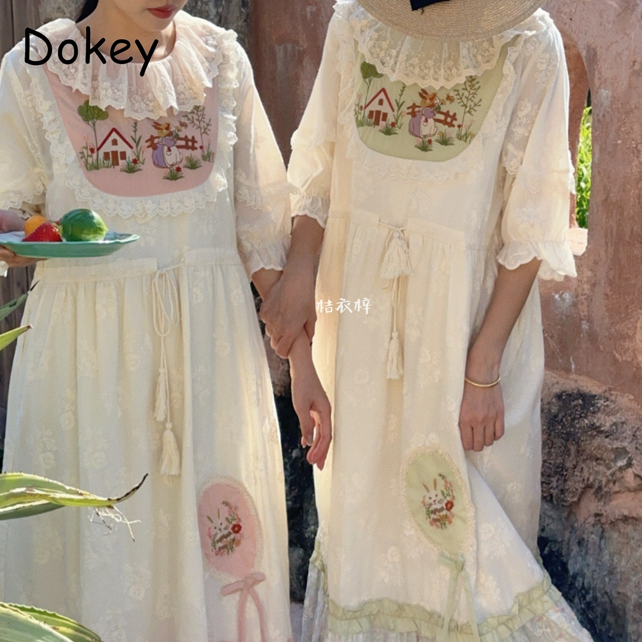 French Vintage Floral Midi Dress - Винтажное платье миди с цветочной вышивкой