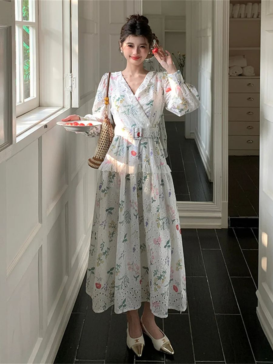 French Vintage Floral Midi Dress - Французское романтическое платье миди с цветочным