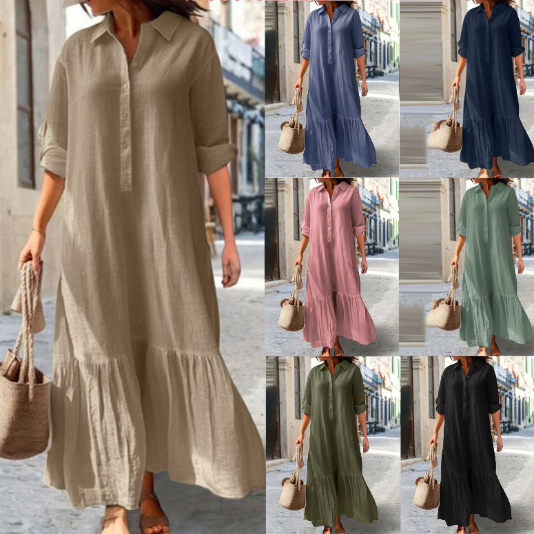 Женское льняное платье-рубашка – обзор и цена Casual Loose Linen Shirt Dress