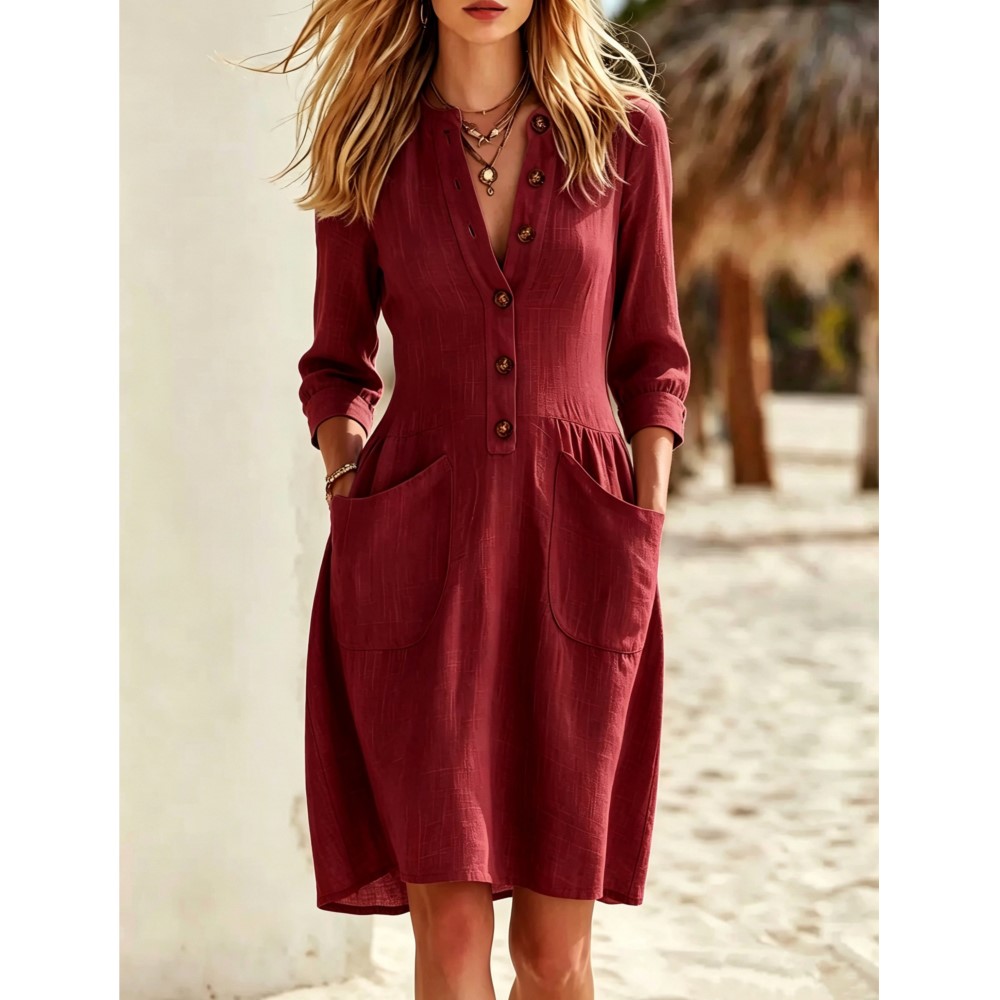 Модное платье-рубашка из льна  – обзор и цена Casual Loose Linen Shirt Dress