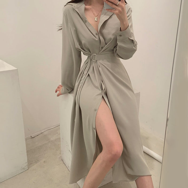 Стильное платье-рубашка с длин – обзор и цена Korean Style A Line Shirt Dress