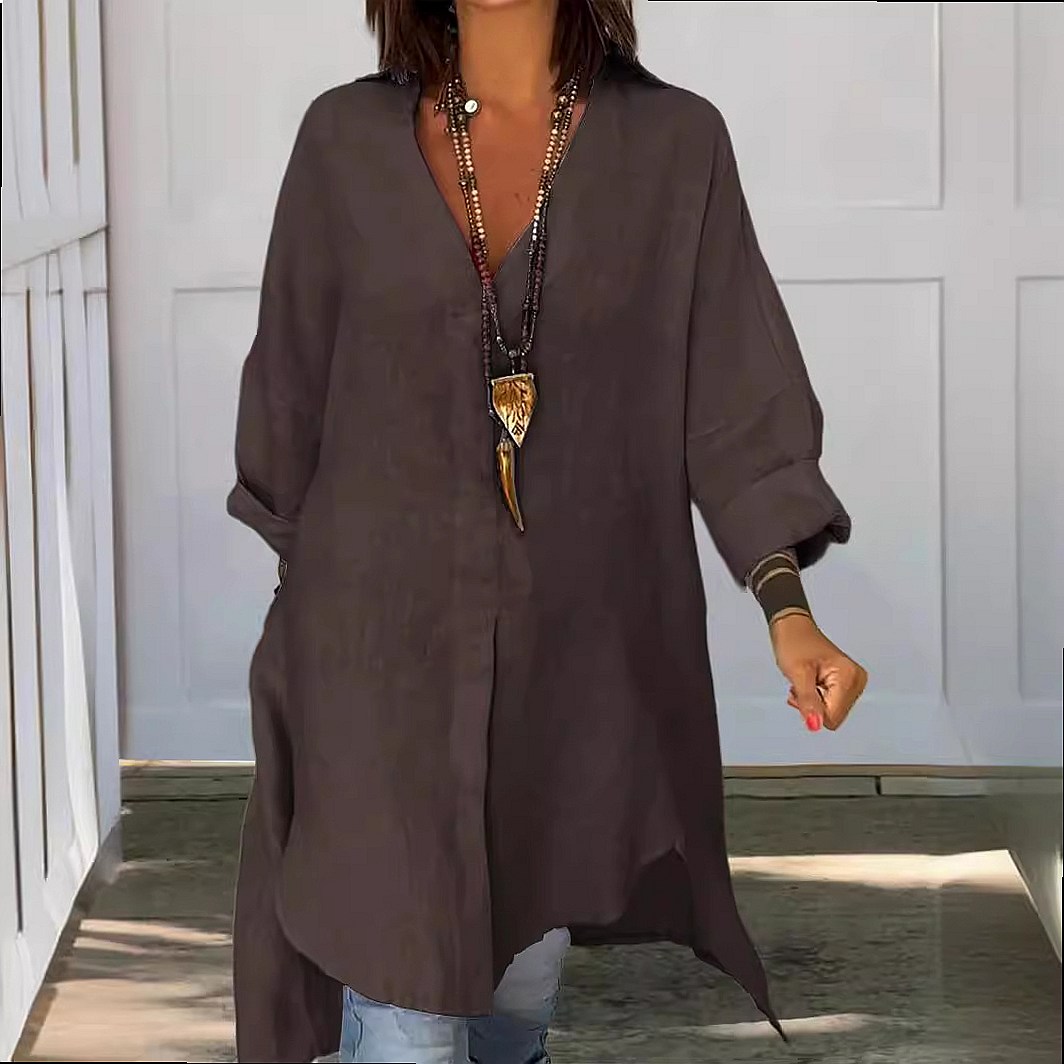Женское льняное платье-рубашка – обзор и цена Casual Loose Linen Shirt Dress